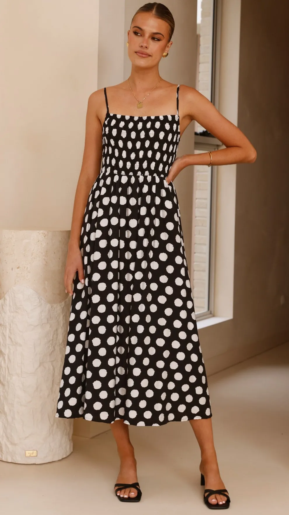 Roma Midi Dress - Black/ White Spot