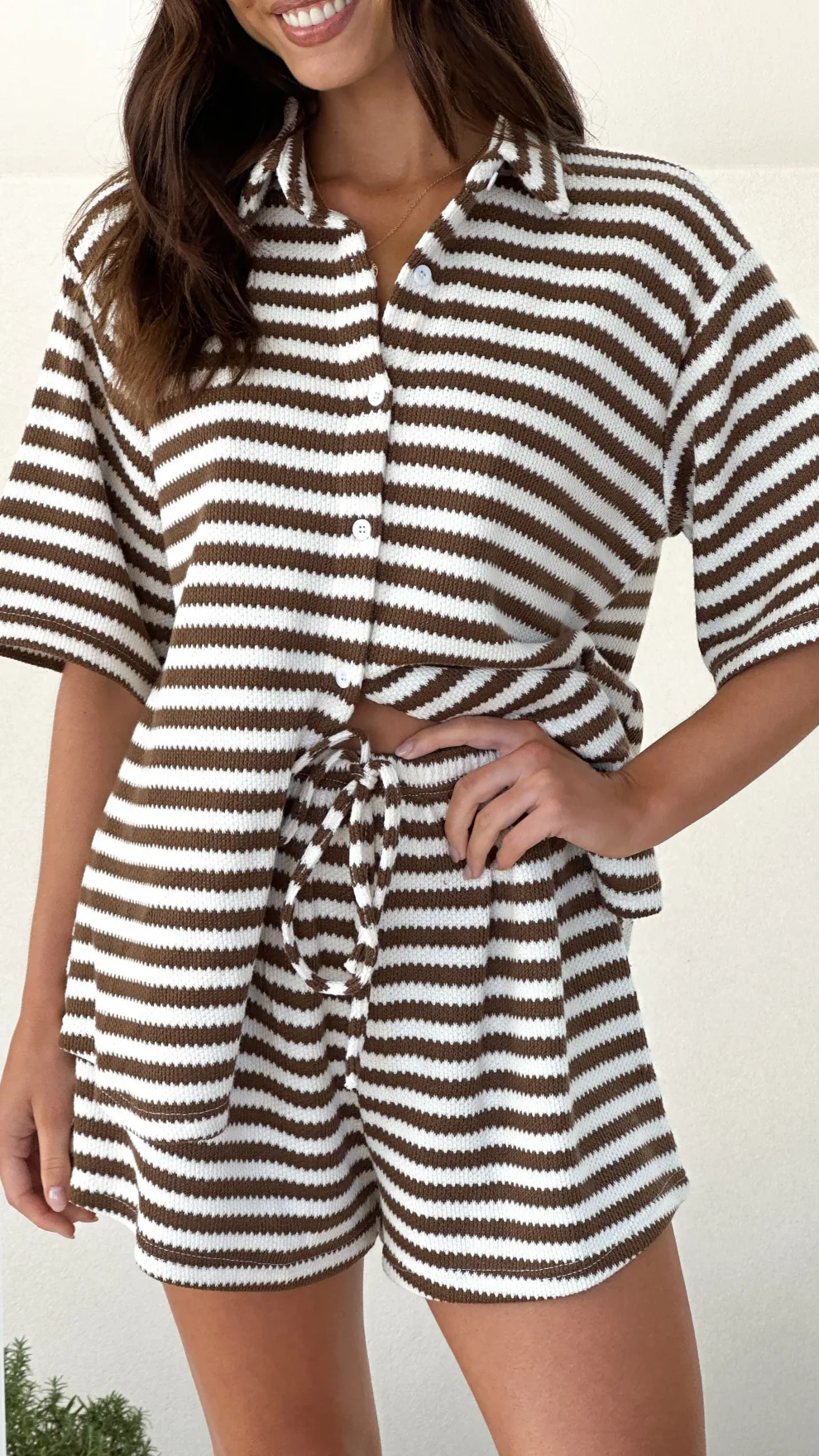 Romi Shirt and Shorts Set - Brown Stripe