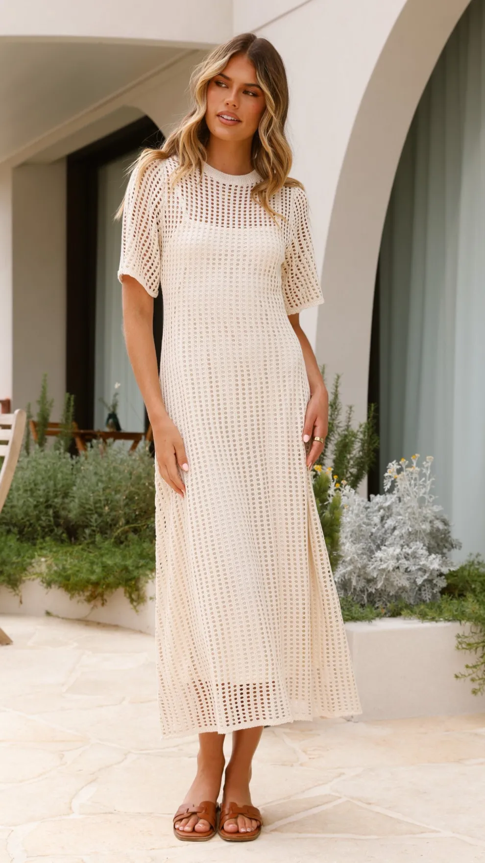 Saisha Crochet Maxi Dress - Beige