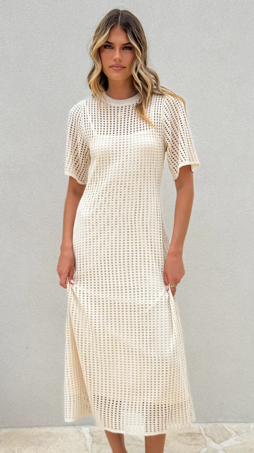 Saisha Crochet Maxi Dress - Beige