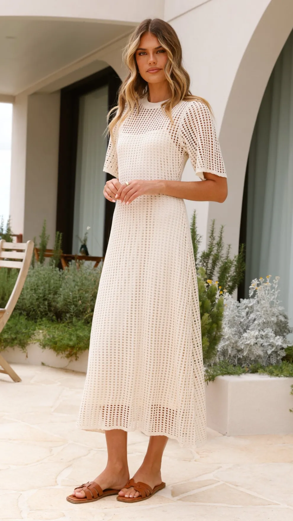Saisha Crochet Maxi Dress - Beige