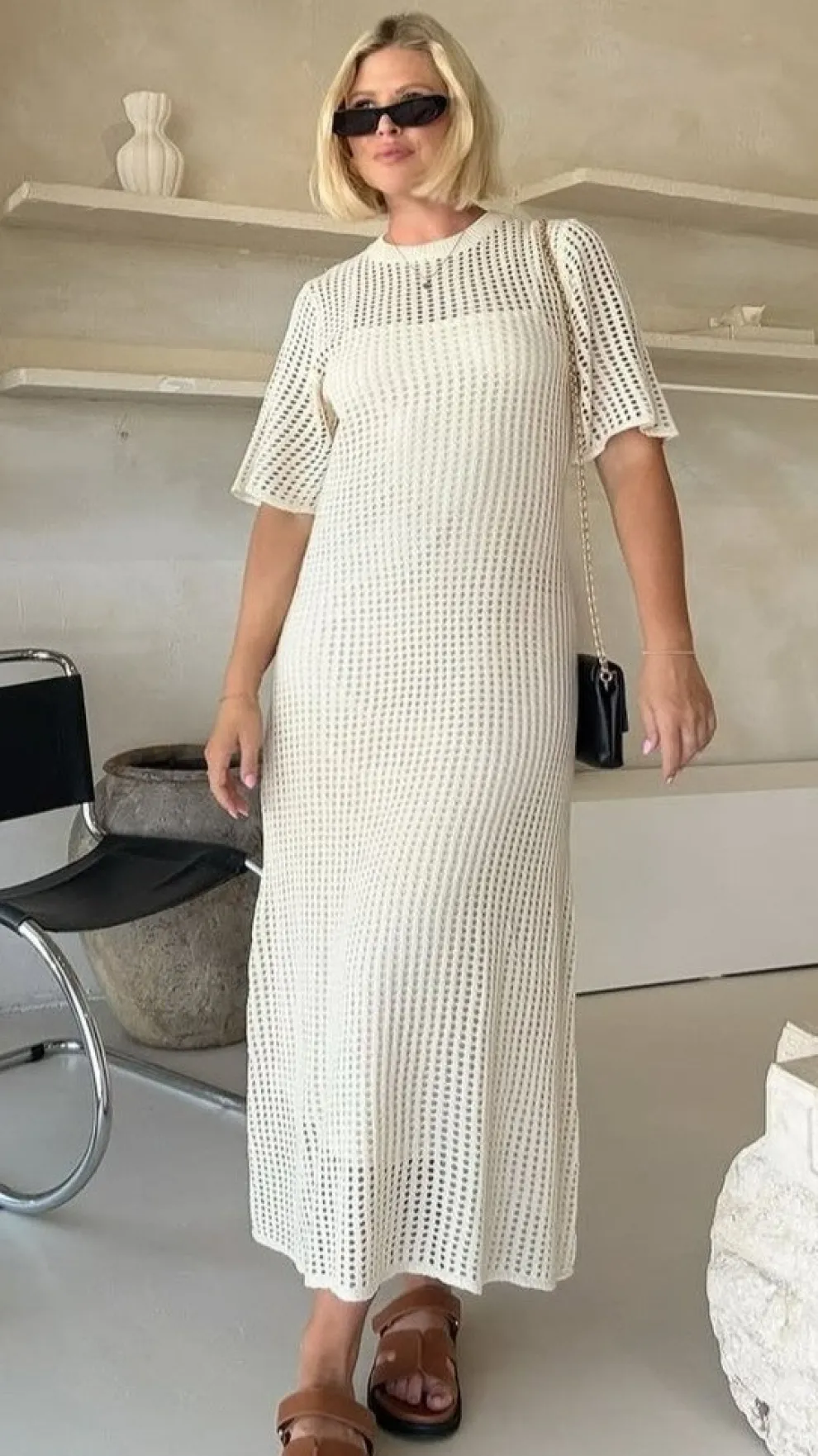 Saisha Crochet Maxi Dress - Beige