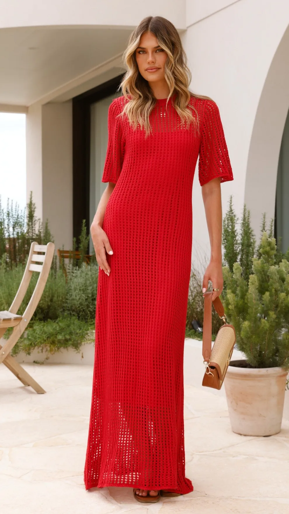 Saisha Crochet Maxi Dress - Red