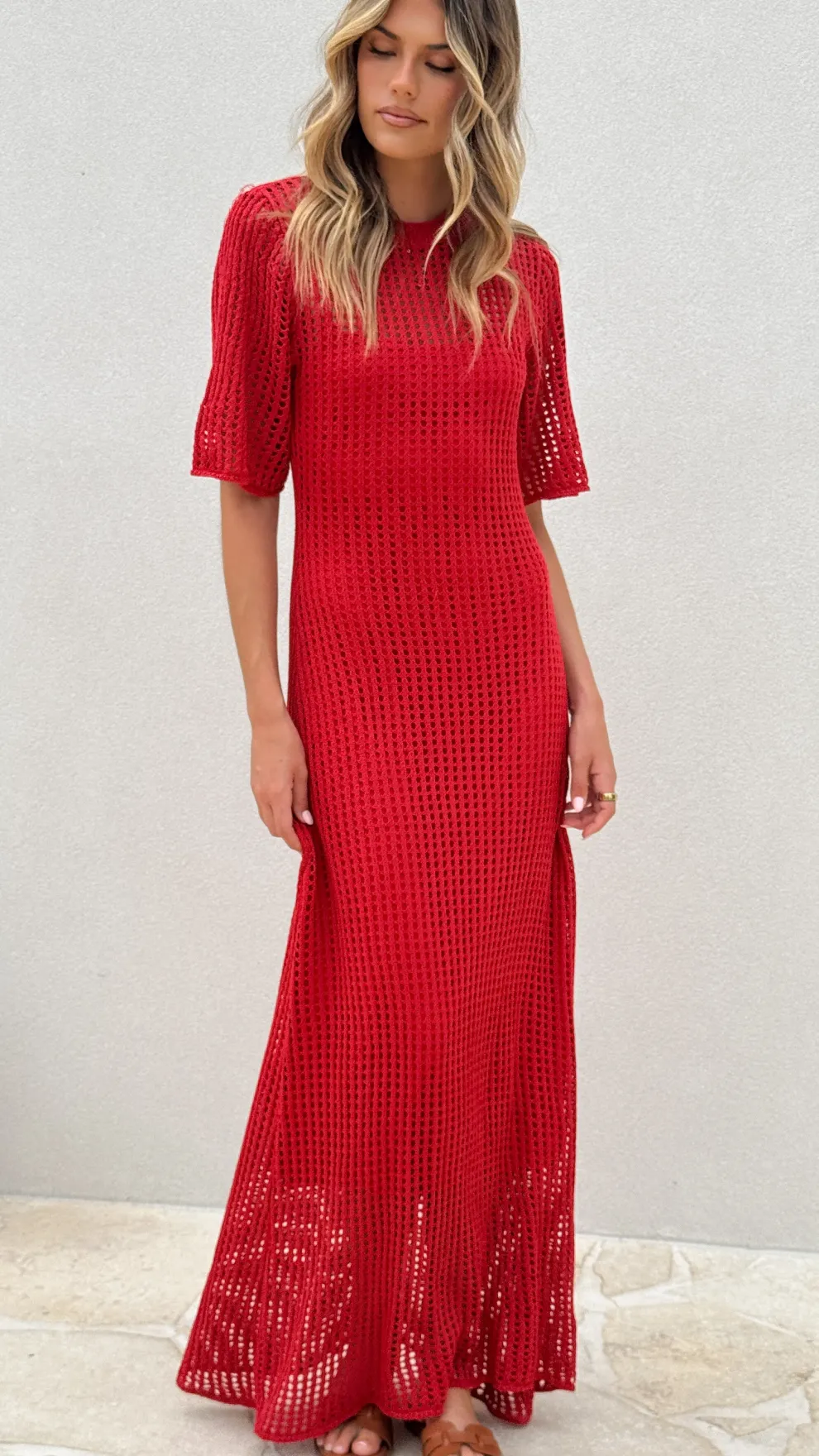 Saisha Crochet Maxi Dress - Red