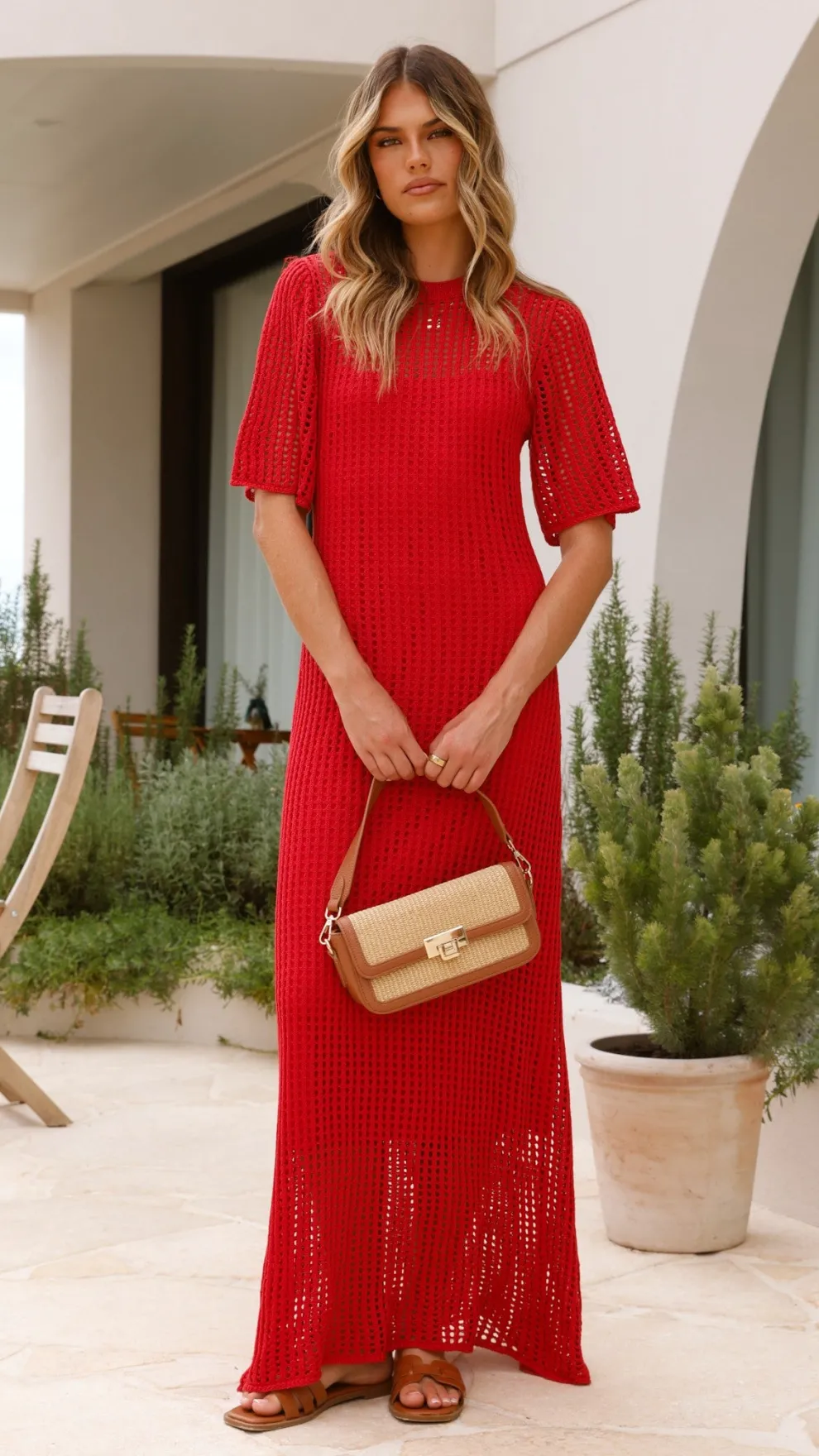 Saisha Crochet Maxi Dress - Red