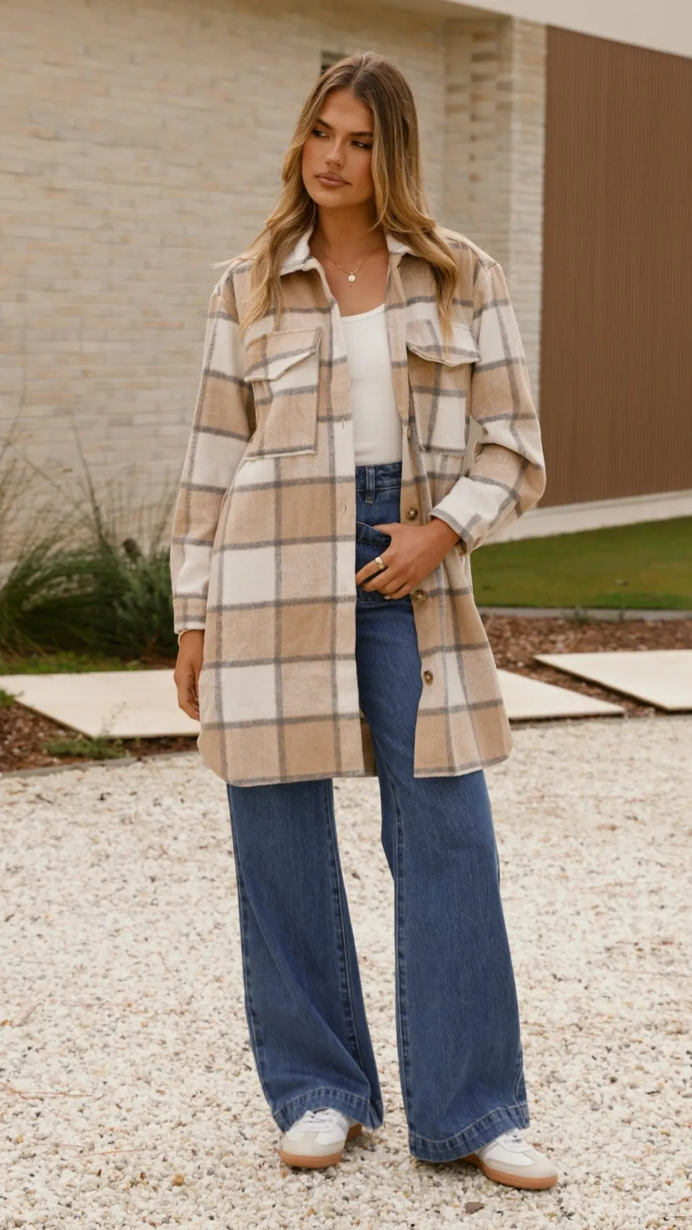Saskia Jacket - Beige/Cream Check
