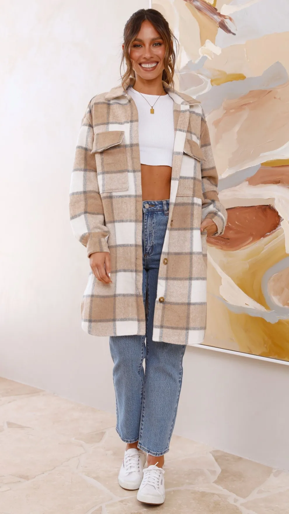 Saskia Jacket - Beige/Cream Check