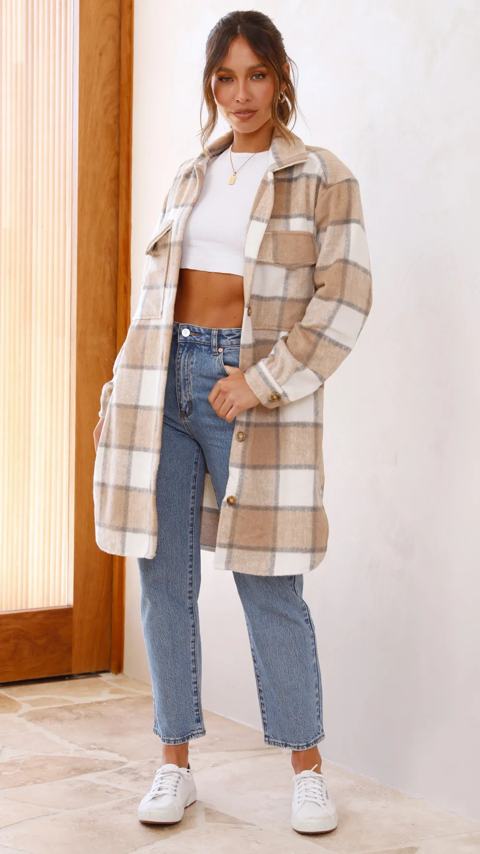 Saskia Jacket - Beige/Cream Check