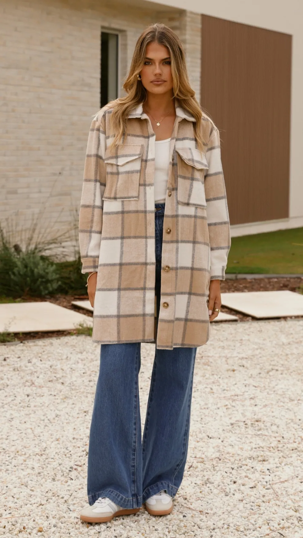 Saskia Jacket - Beige/Cream Check