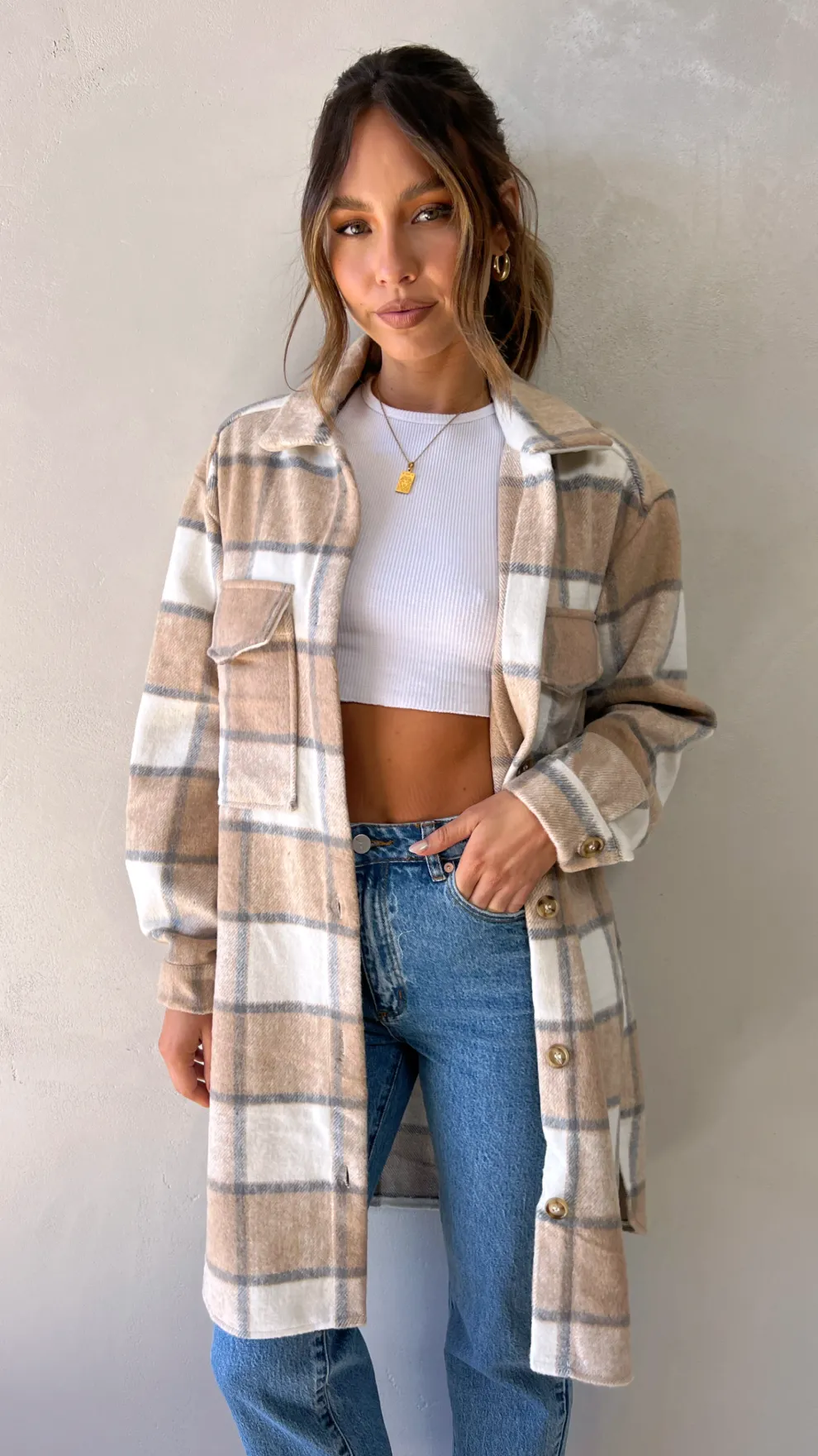 Saskia Jacket - Beige/Cream Check