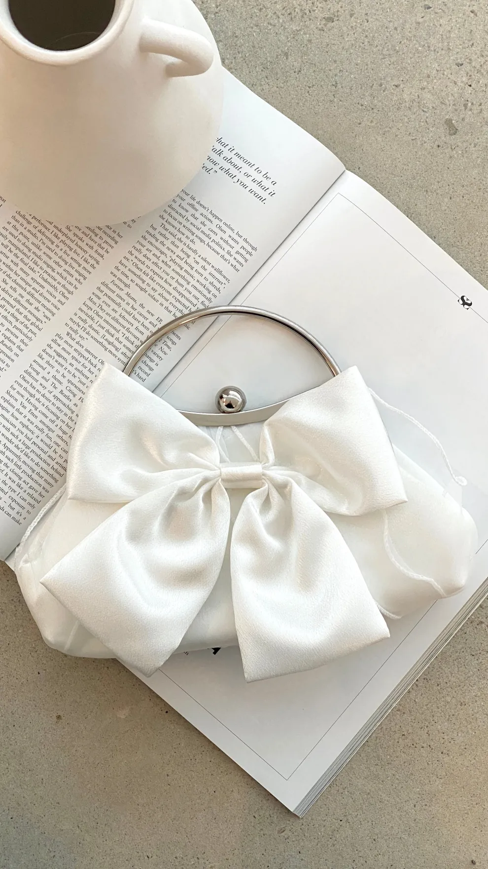 Satin Bow Clutch - White