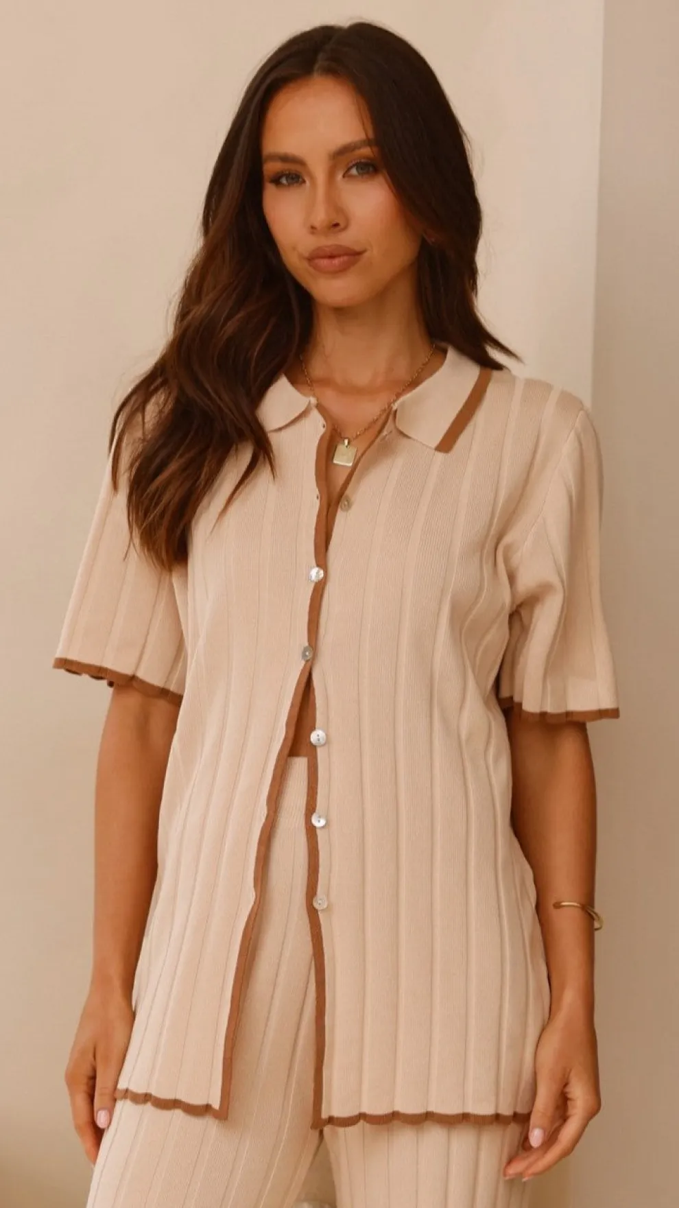 Shaylie Button Up Shirt - Beige
