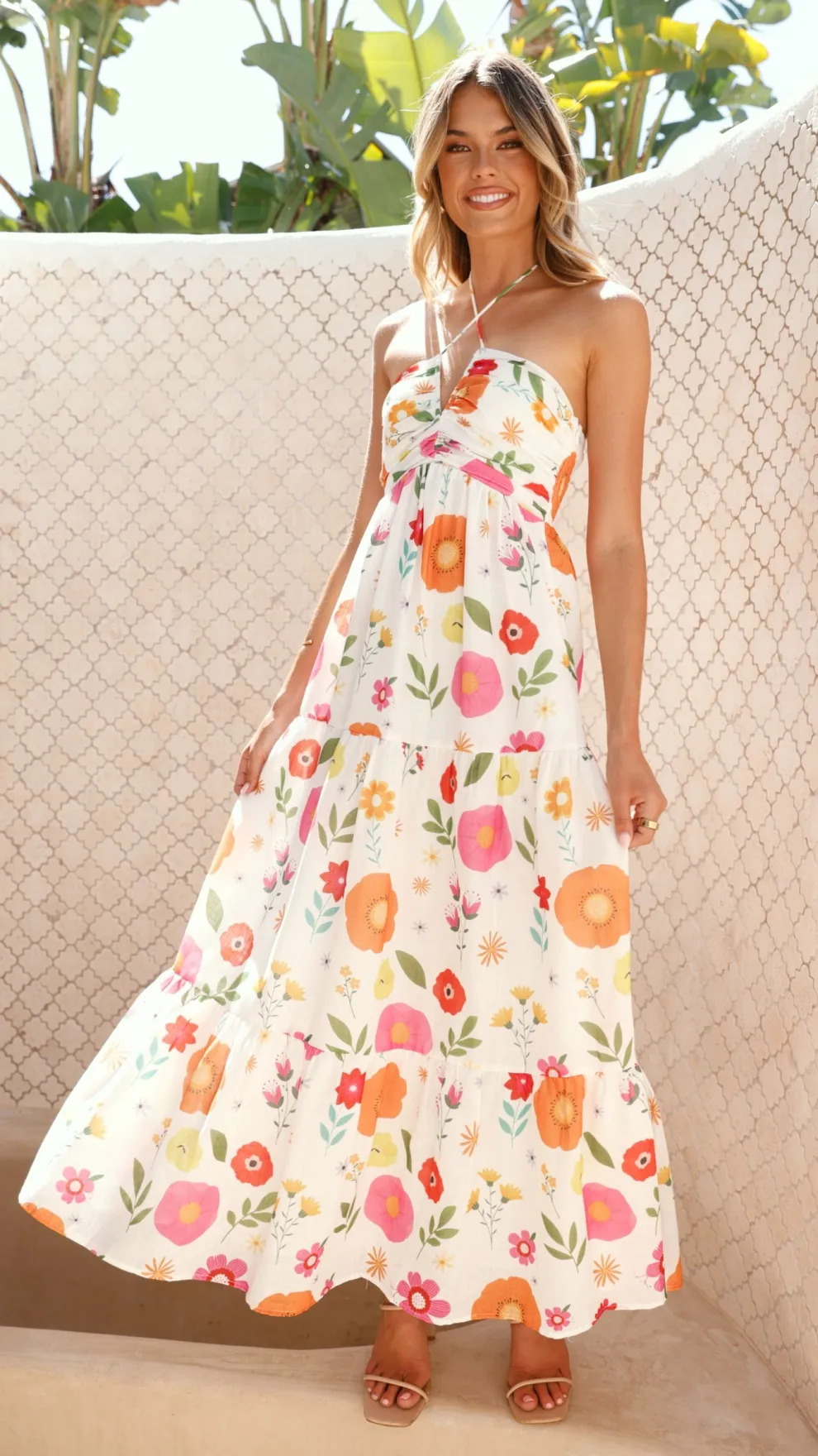 Taffeta Maxi Dress - White Floral