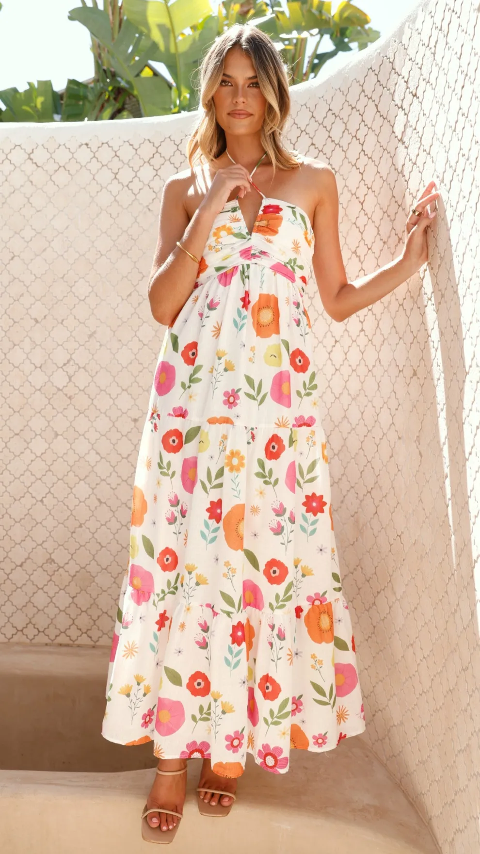Taffeta Maxi Dress - White Floral