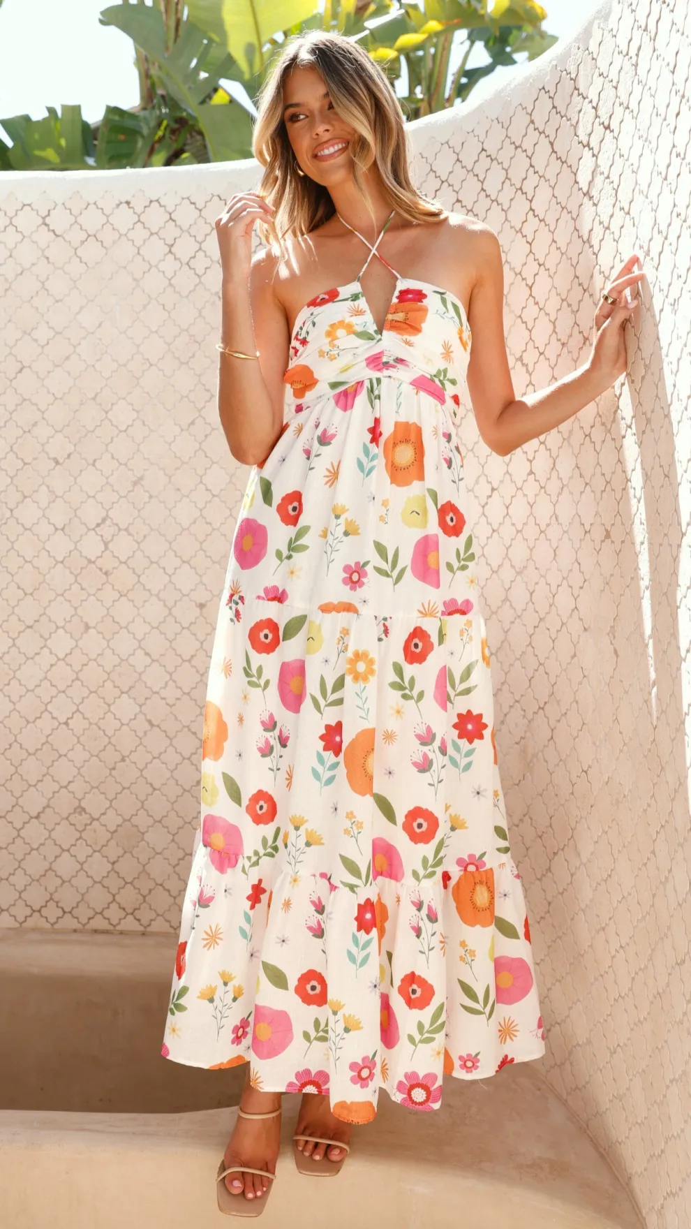 Taffeta Maxi Dress - White Floral
