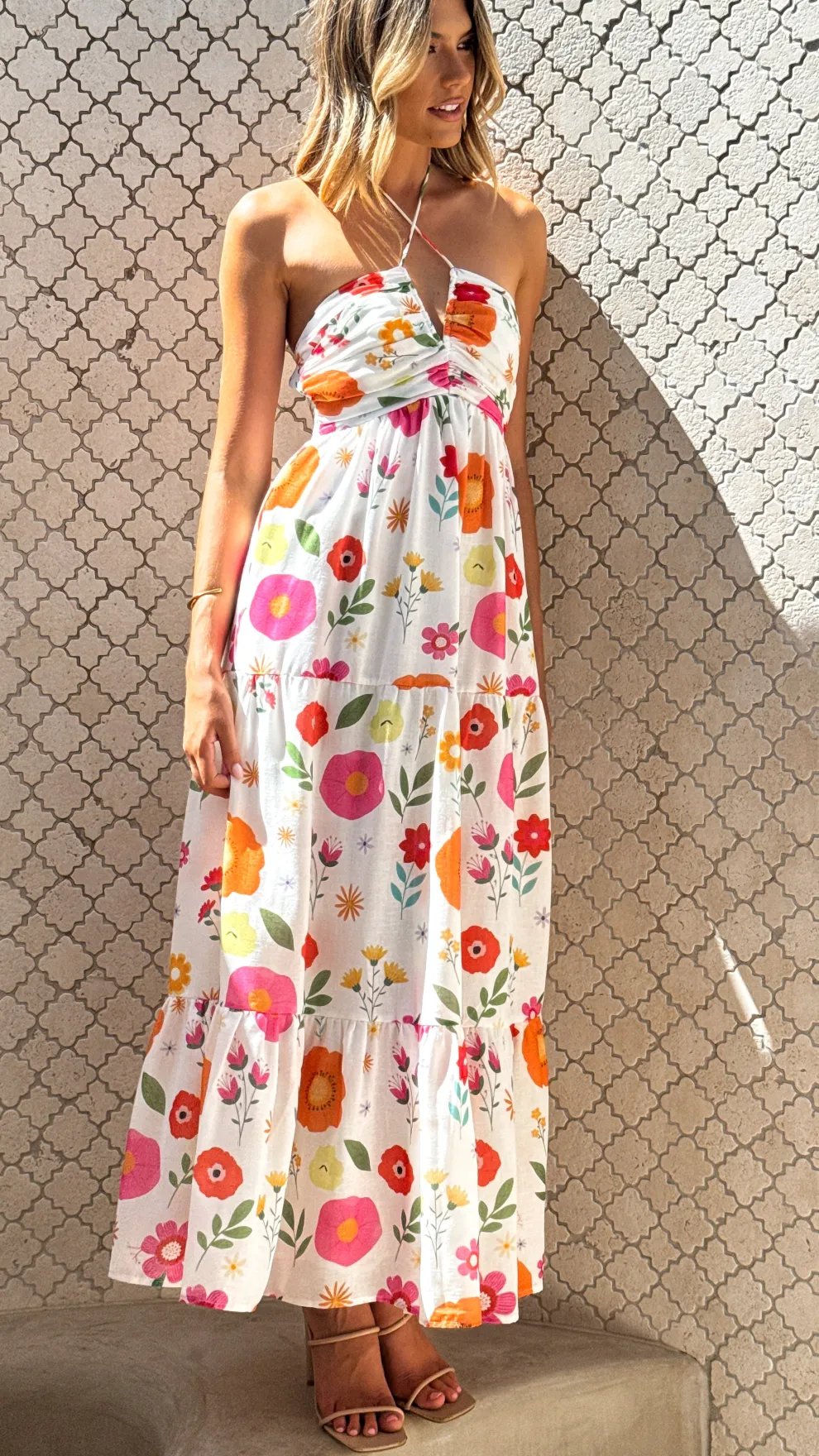 Taffeta Maxi Dress - White Floral