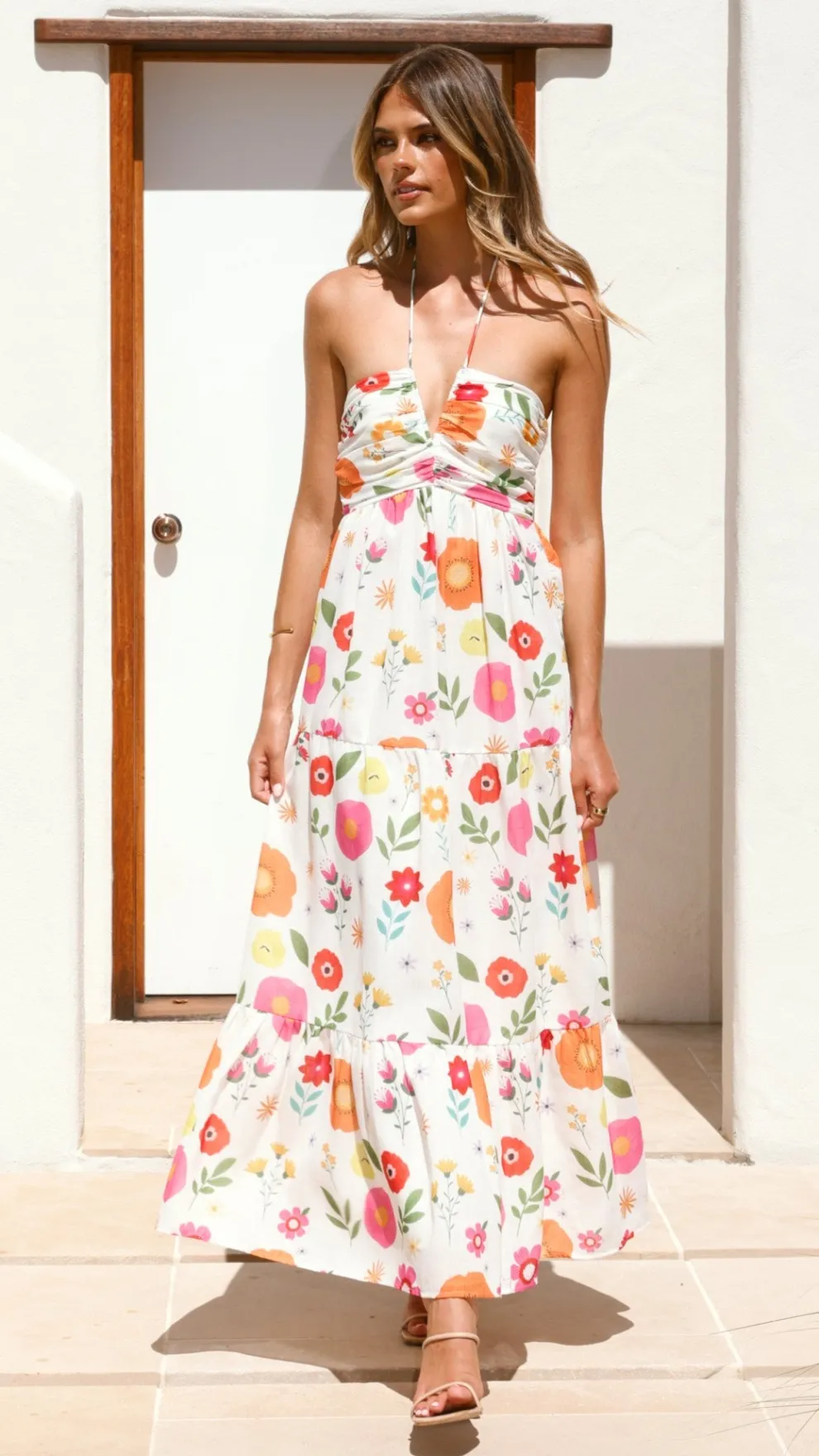Taffeta Maxi Dress - White Floral
