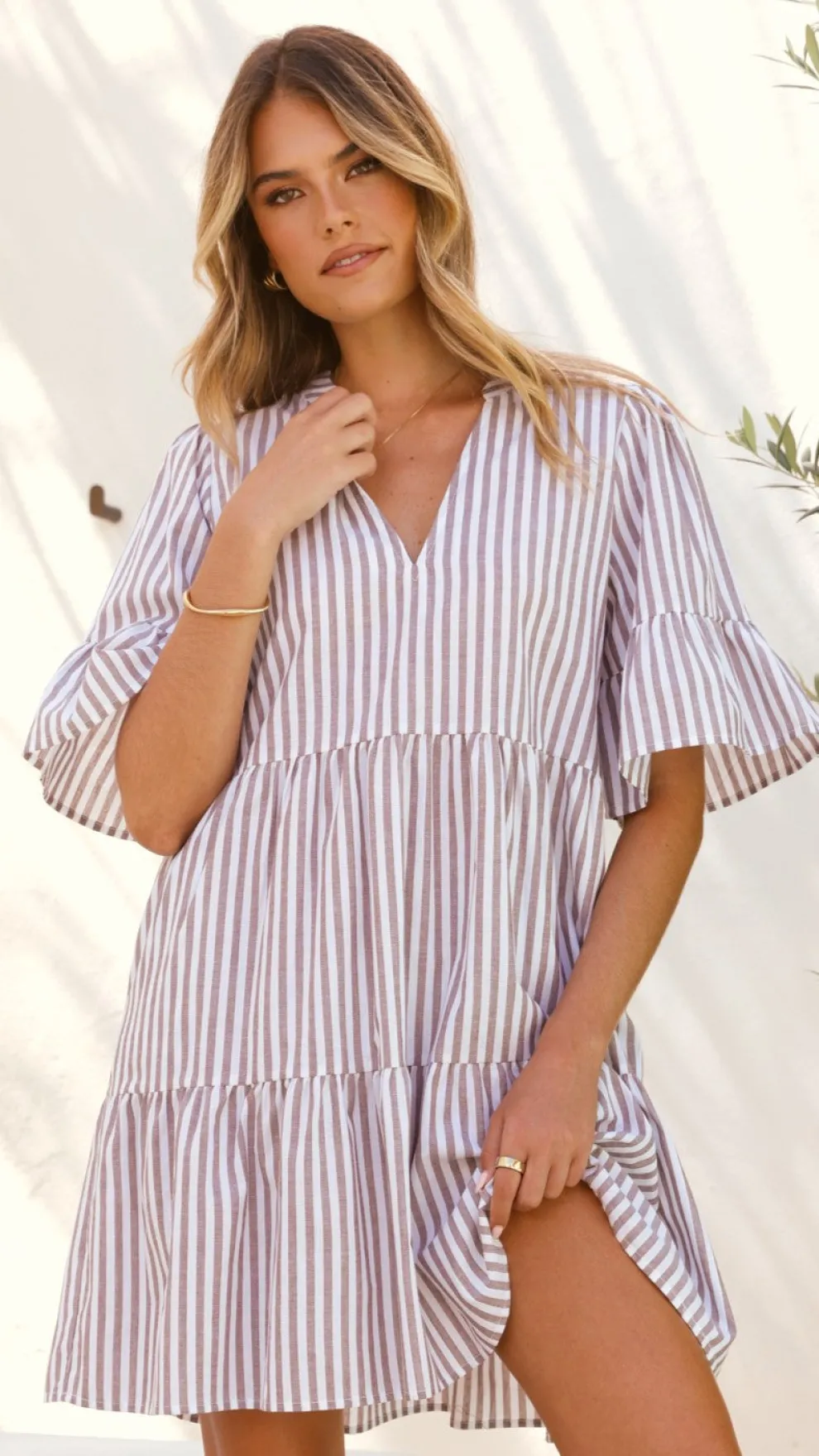 Tarnie Mini Dress - Brown Stripe