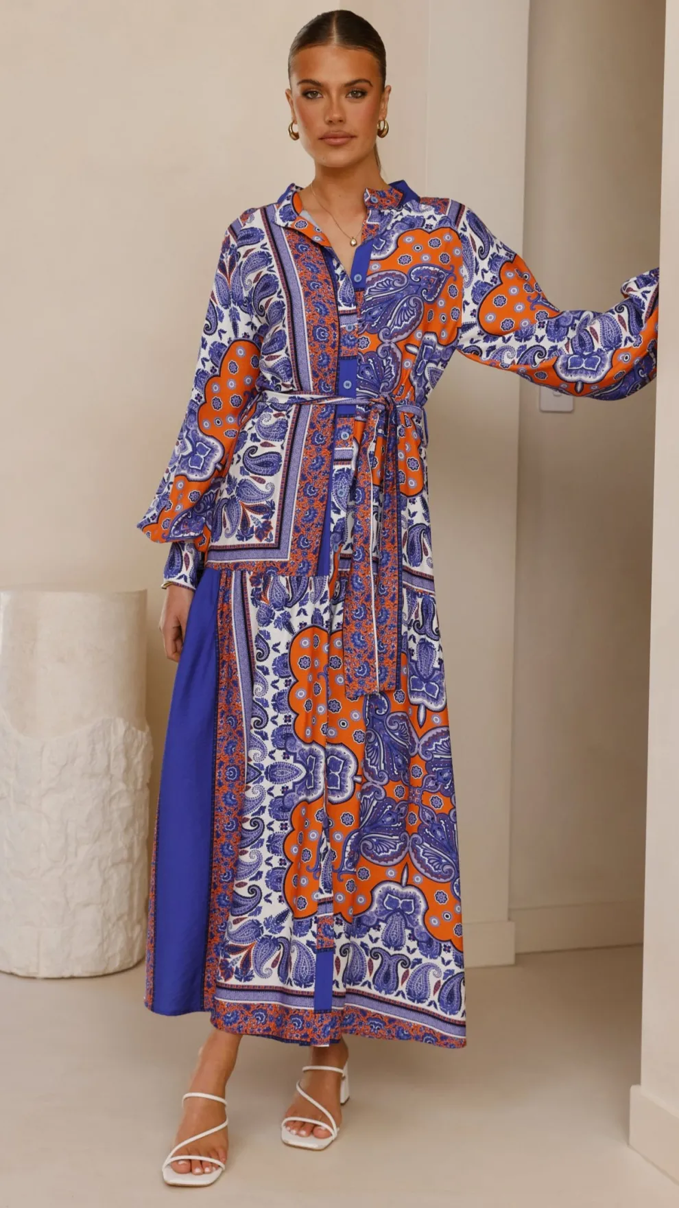 Tasha Maxi Dress - Blue/Orange Print