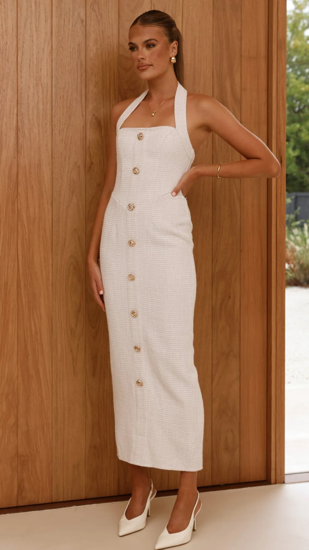 Tierra Button Midi Dress - White