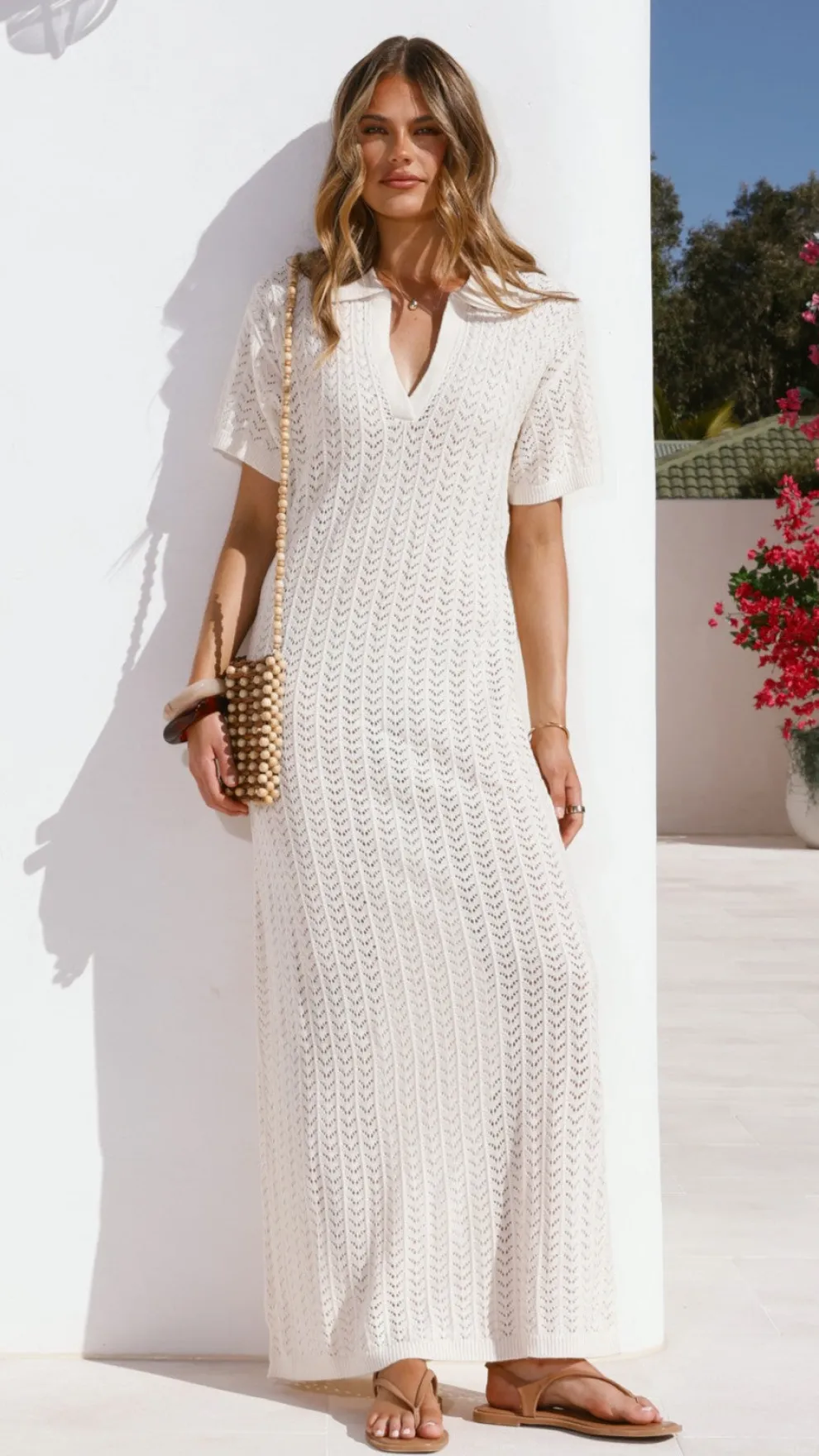 Tiffy Crochet Short Sleeve Maxi Dress - White