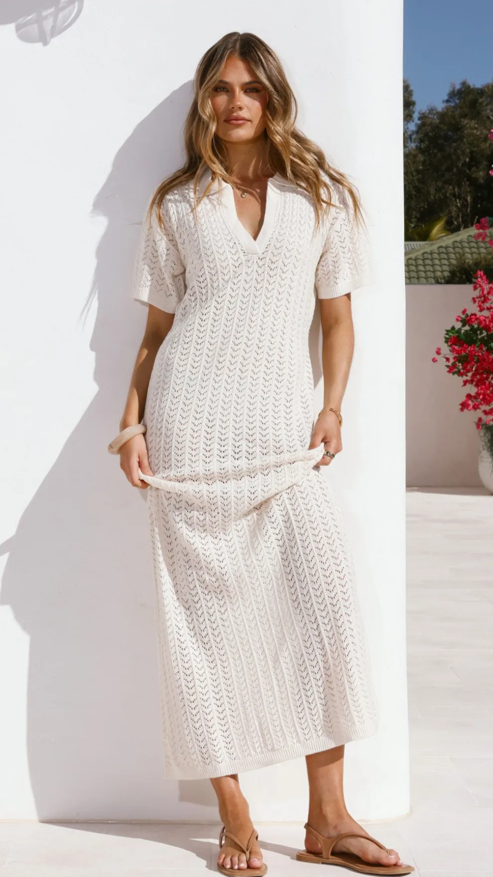 Tiffy Crochet Short Sleeve Maxi Dress - White