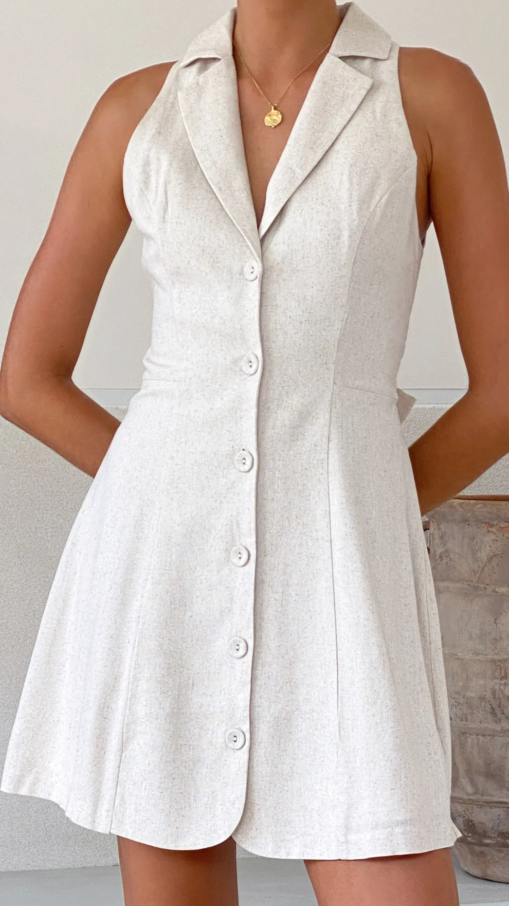 Trixie Button Down Mini Dress - Oat