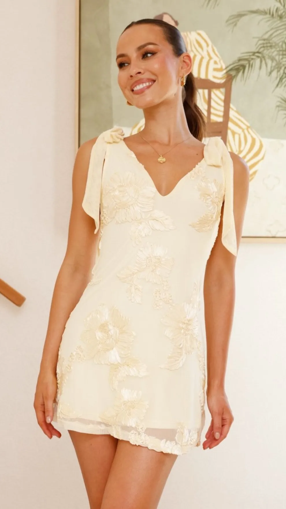 Usha Tie Strap Mini Dress - Yellow