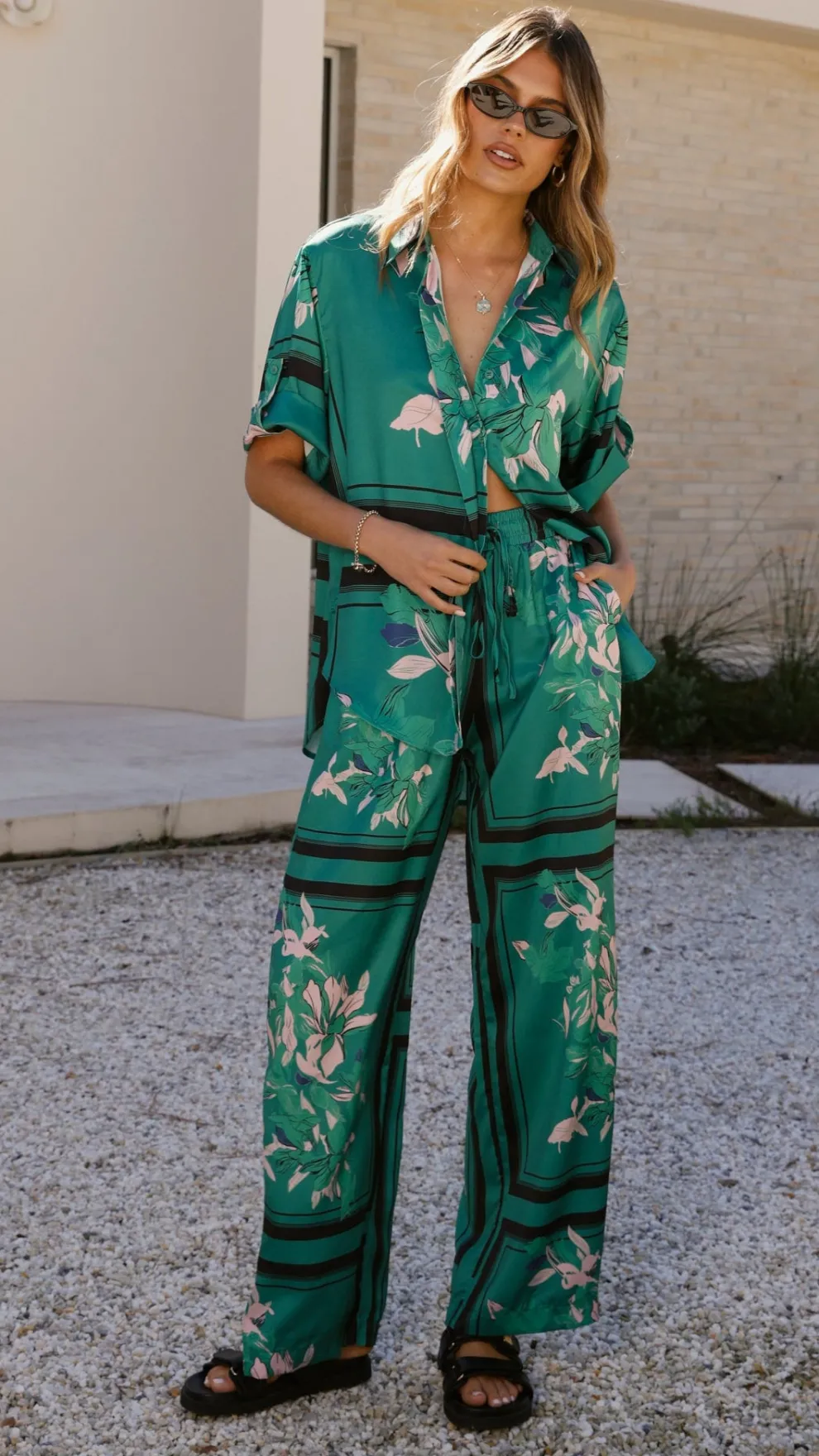 Valene Pants - Green/Pink Print