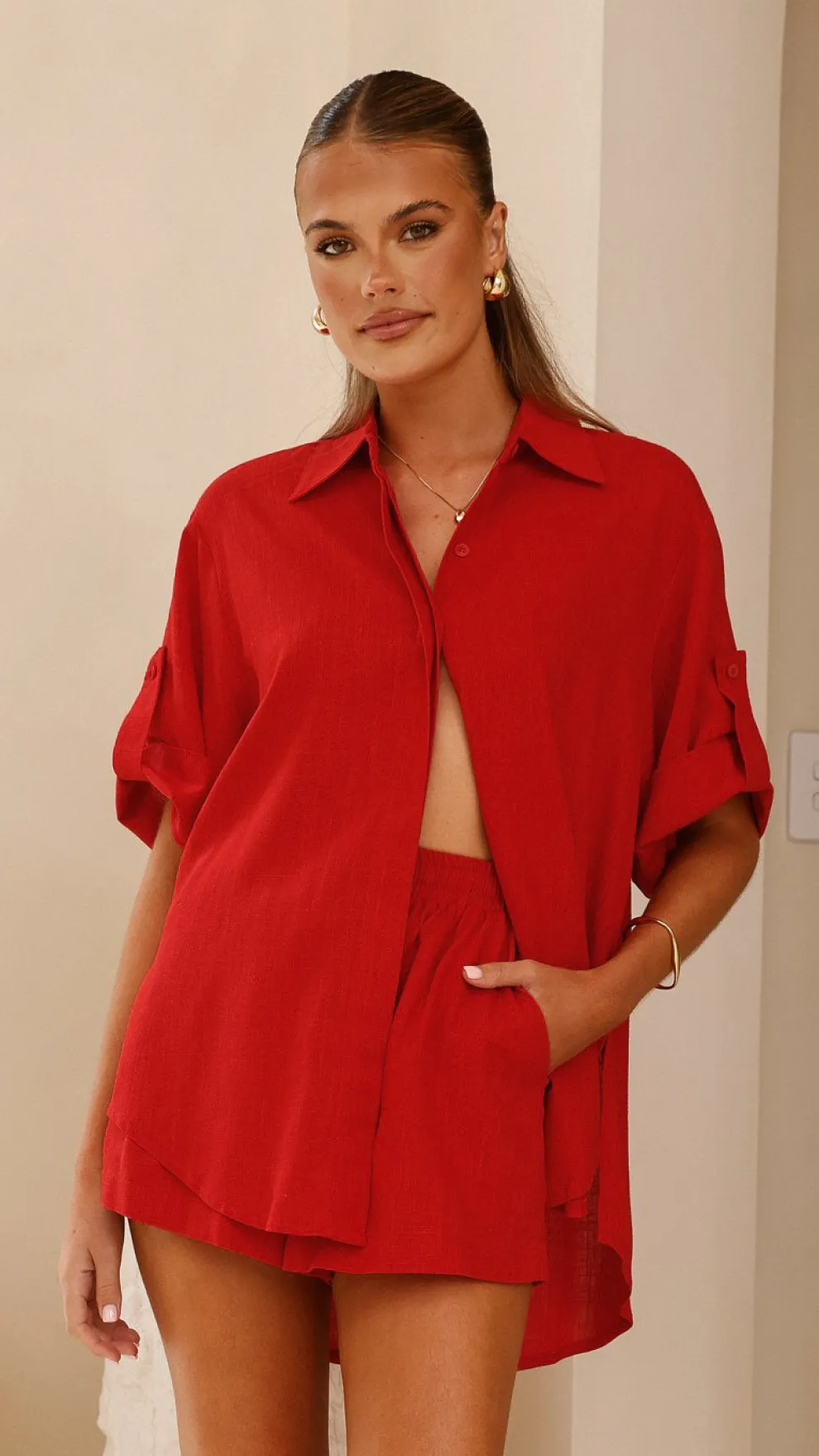 Vallerie Button Up Shirt - Red