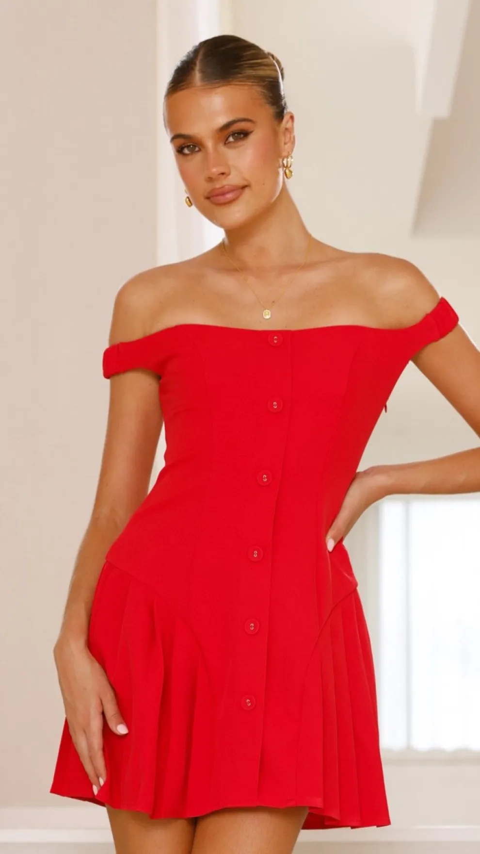 Variel Off Shoulder Mini Dress - Red
