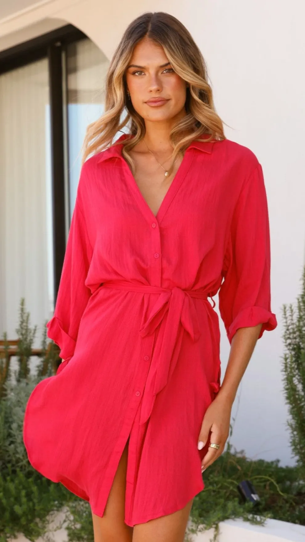 Vesper Short Sleeve Mini Dress - Red