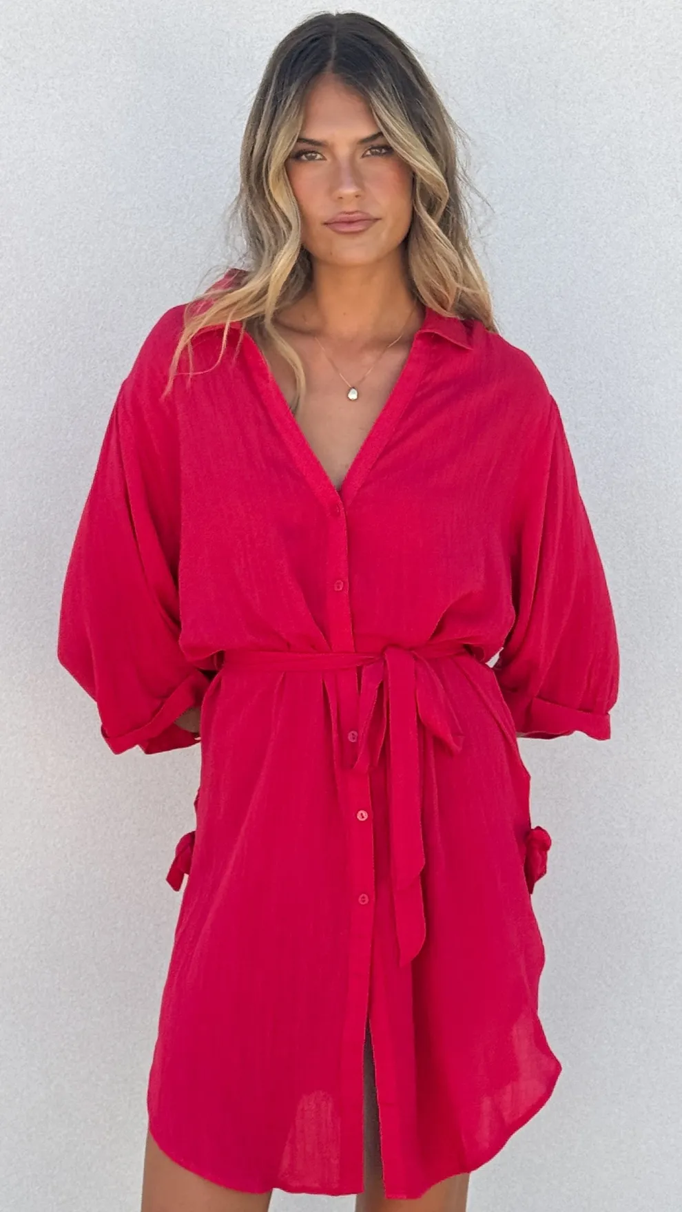 Vesper Short Sleeve Mini Dress - Red