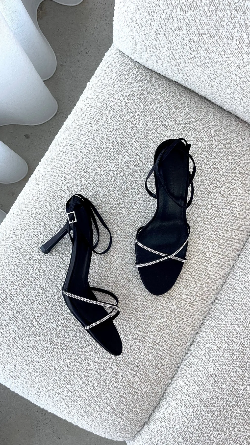 Vixin Heels - Black Satin Diamante