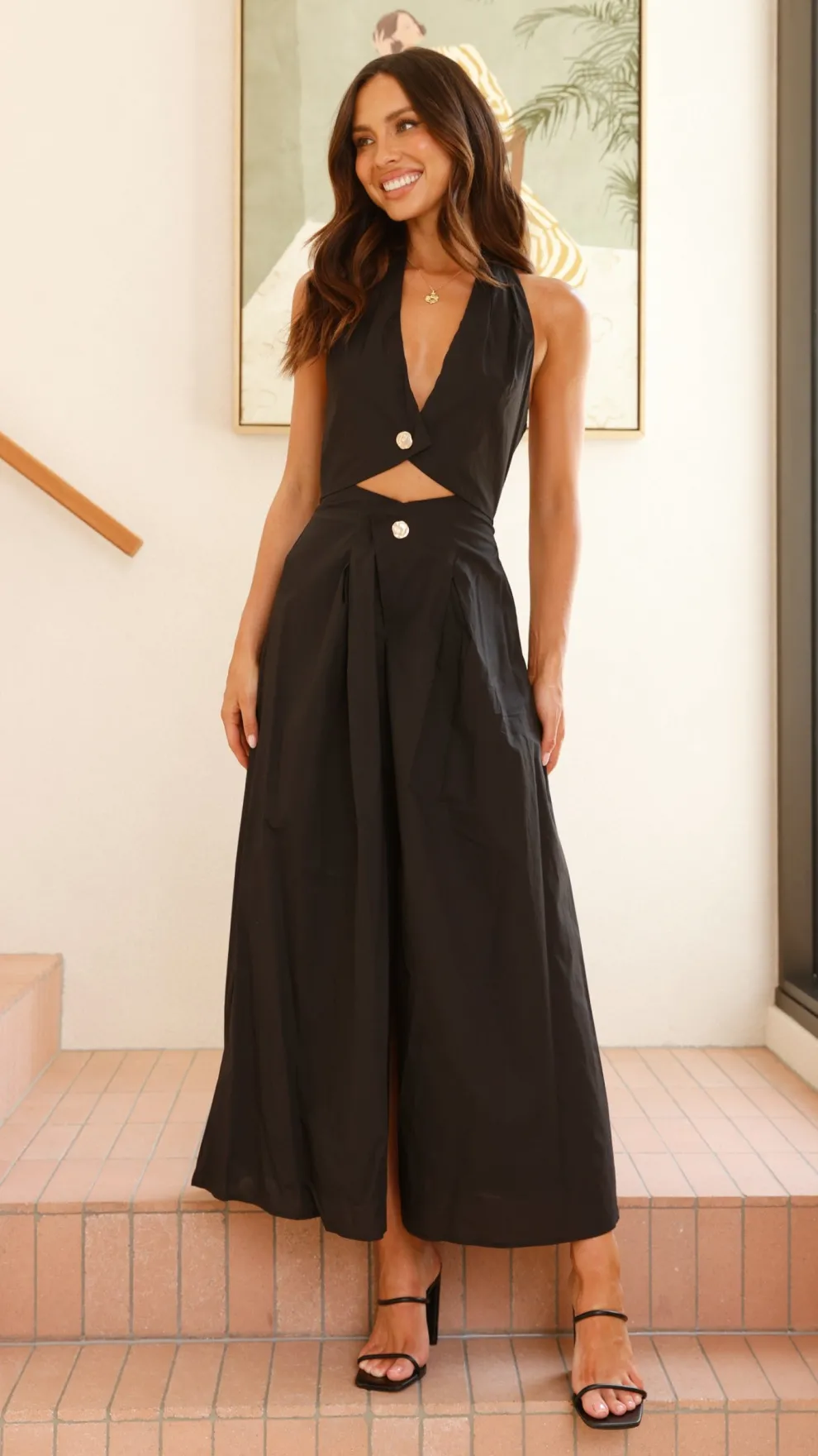 Wesley Halter Neck Maxi Dress - Black