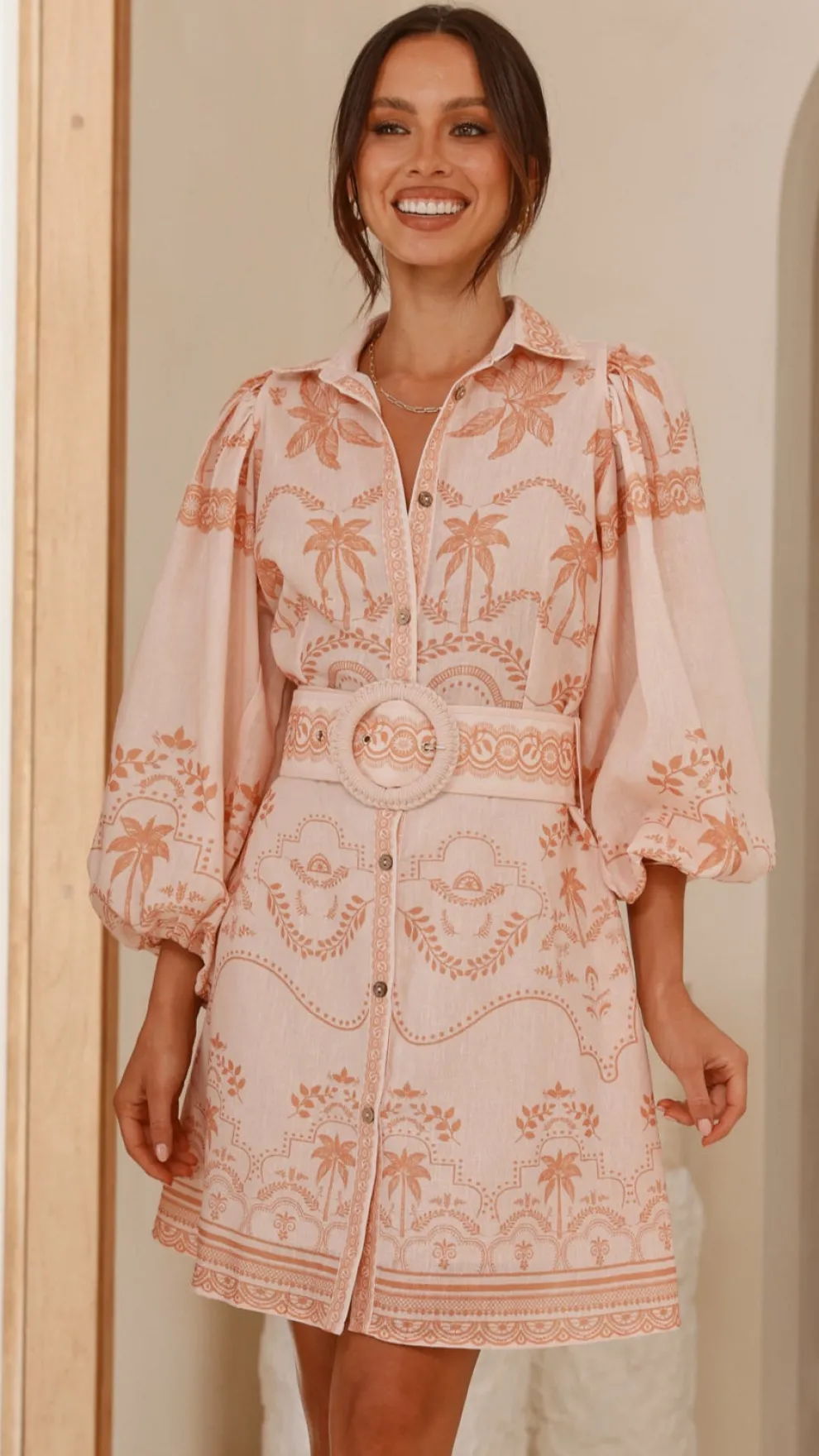 Xander Long Sleeve Mini Dress - Natural