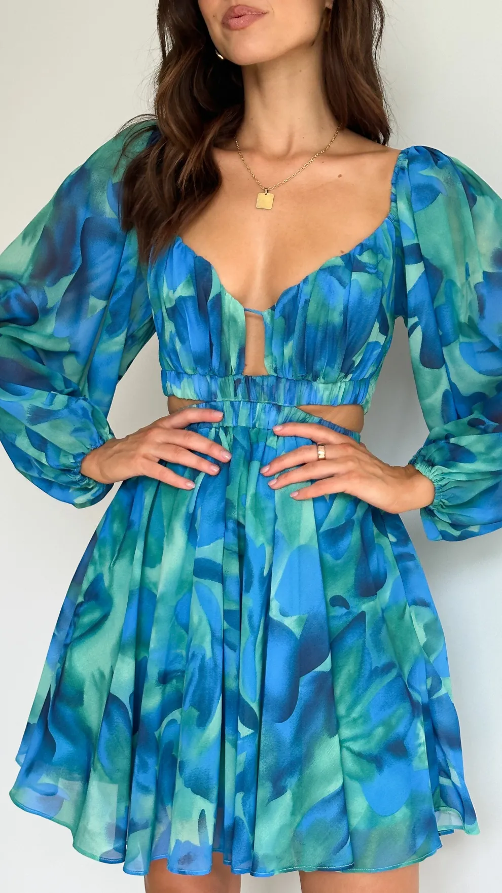 Xarissa Mini Dress - Blue / Green Print