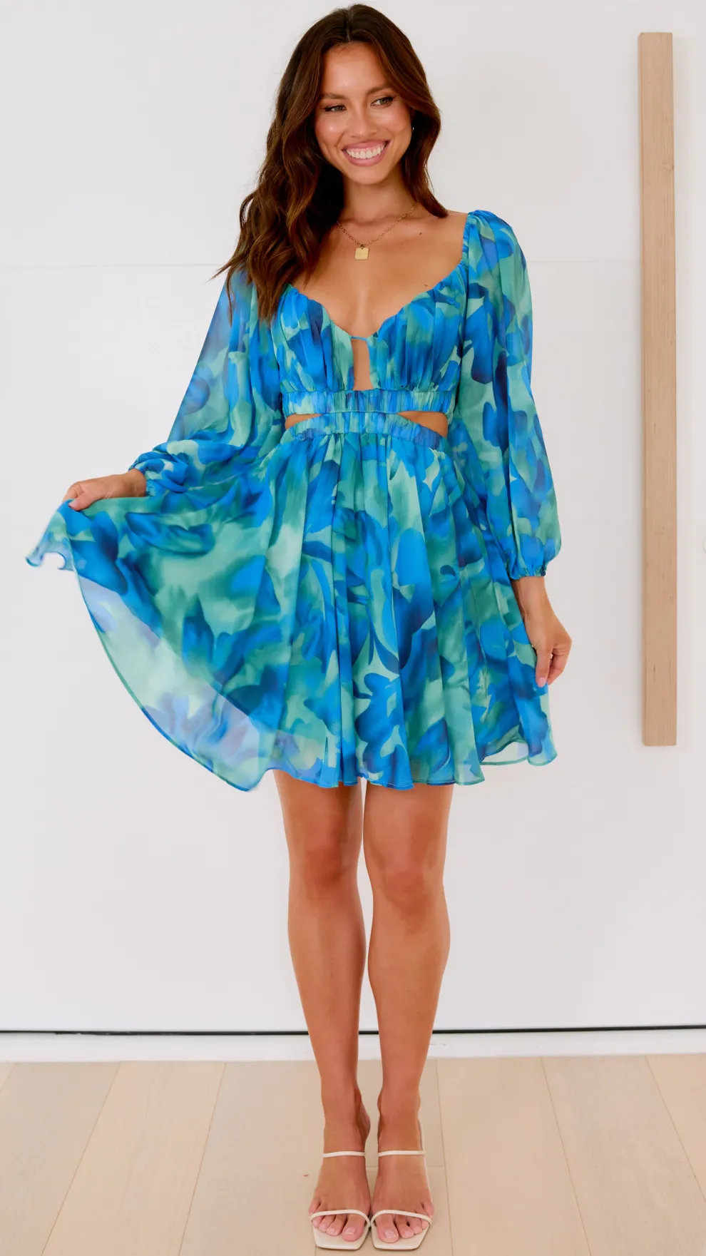 Xarissa Mini Dress - Blue / Green Print