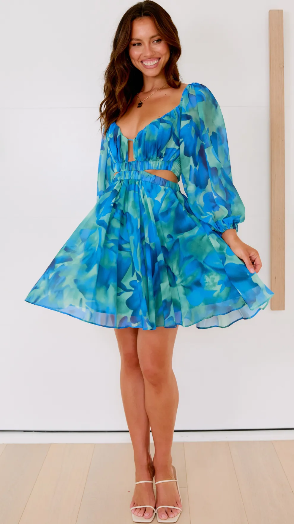 Xarissa Mini Dress - Blue / Green Print