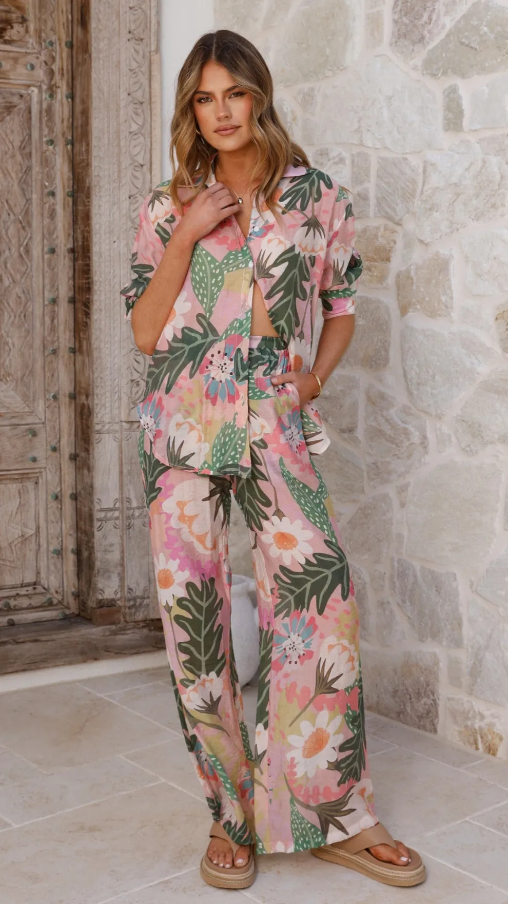 Xiana Button Up Shirt - Tropical Print
