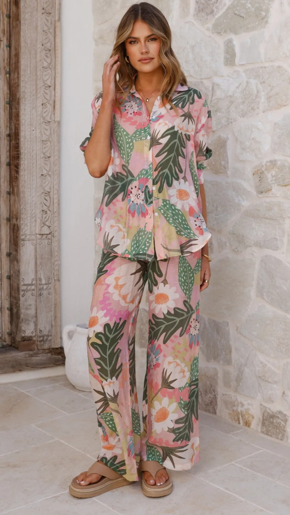 Xiana Button Up Shirt - Tropical Print