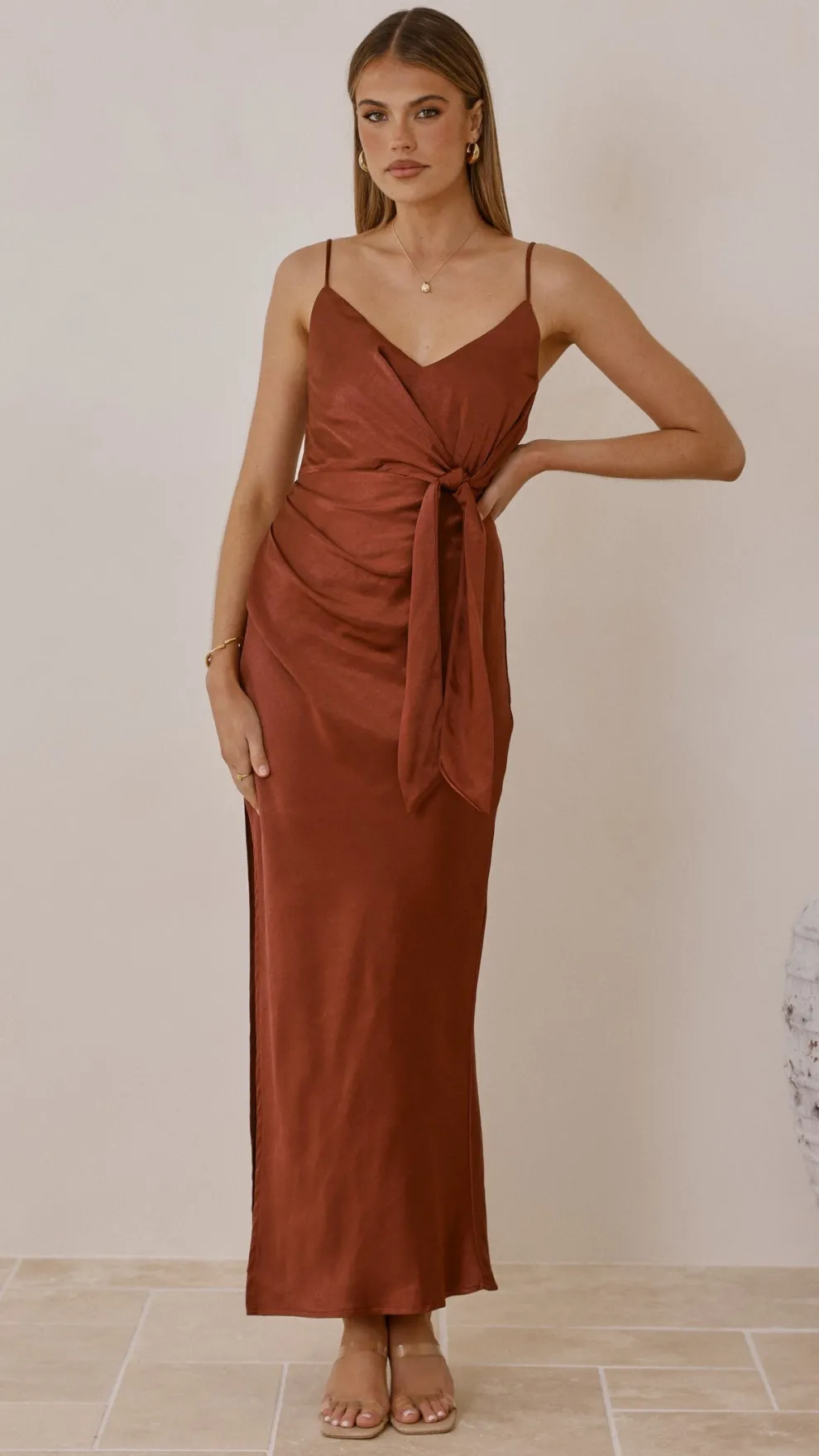 Yasmeen Tie Front Maxi Dress - Rust