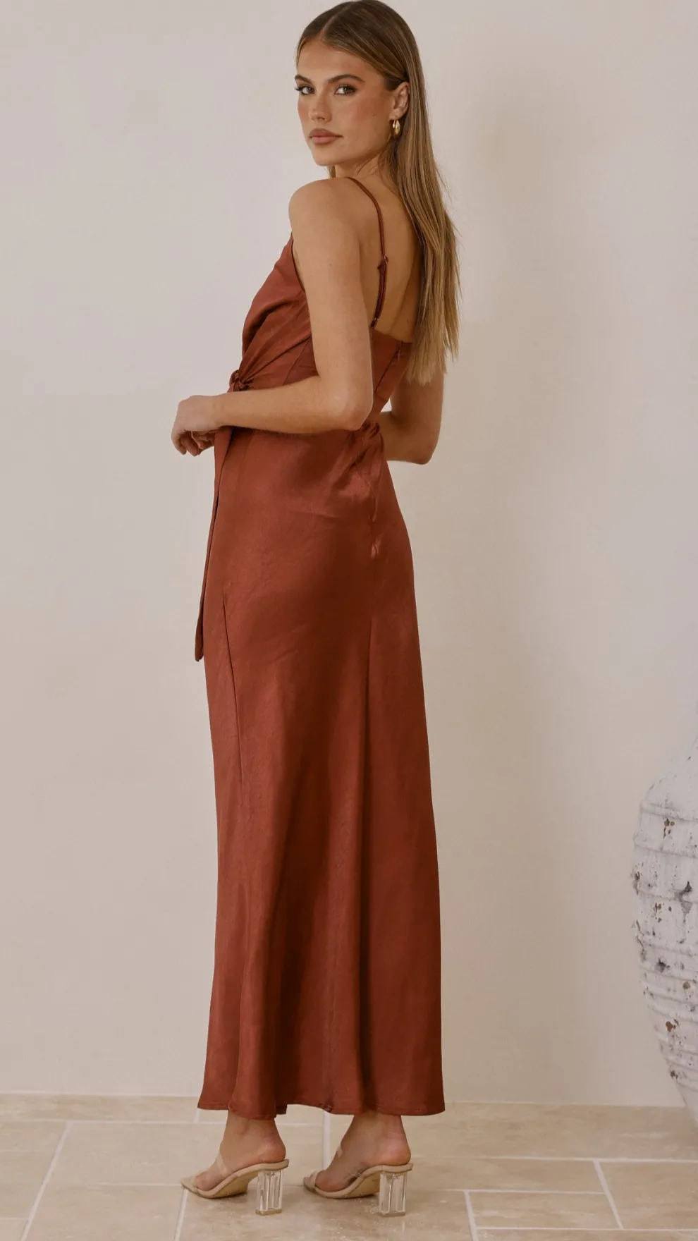 Yasmeen Tie Front Maxi Dress - Rust