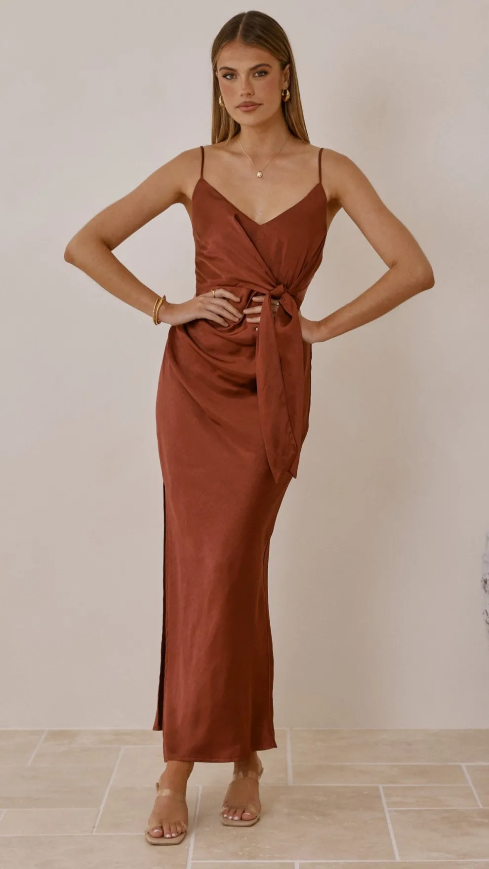 Yasmeen Tie Front Maxi Dress - Rust