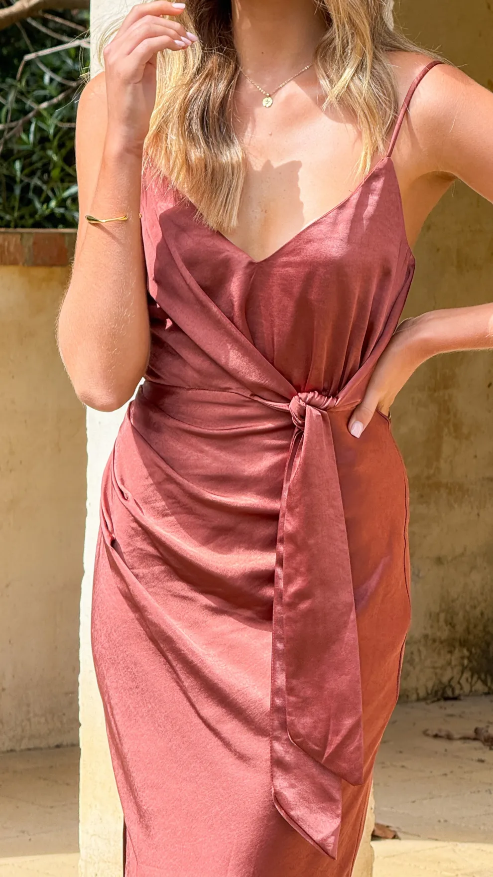 Yasmeen Tie Front Maxi Dress - Rust