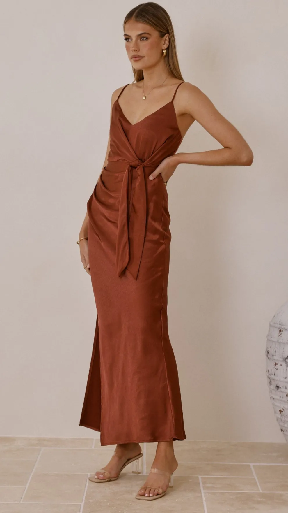 Yasmeen Tie Front Maxi Dress - Rust