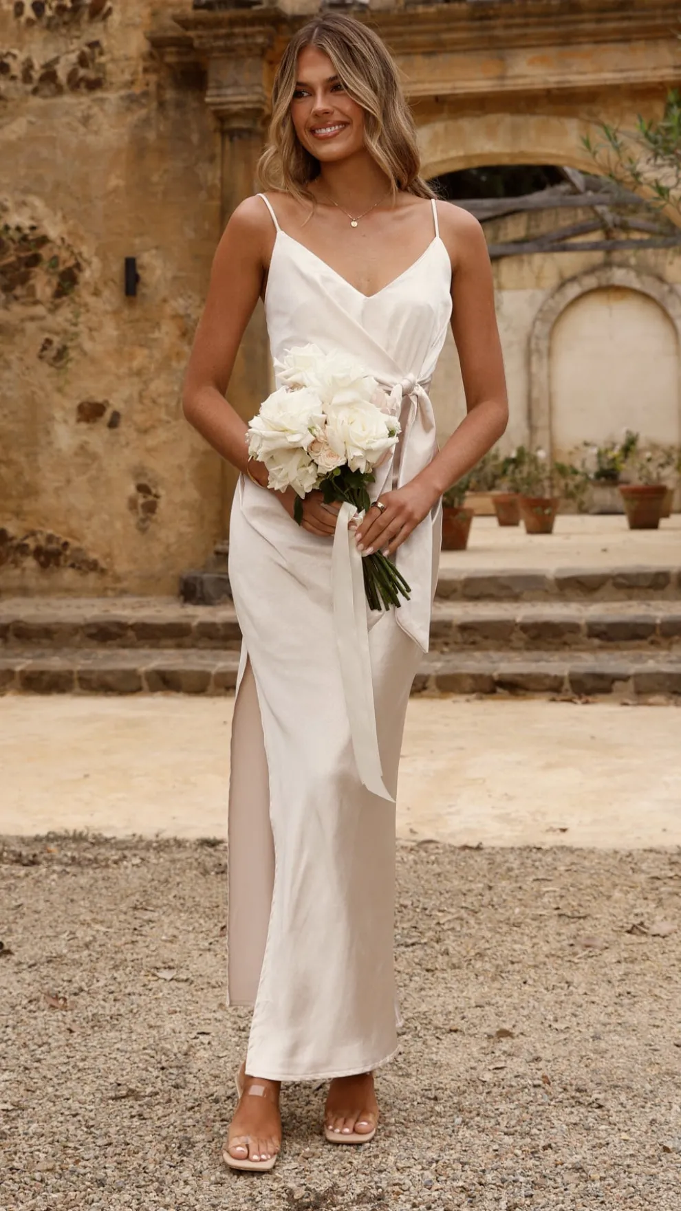 Yasmeen Tie Front Maxi Dress - Champagne