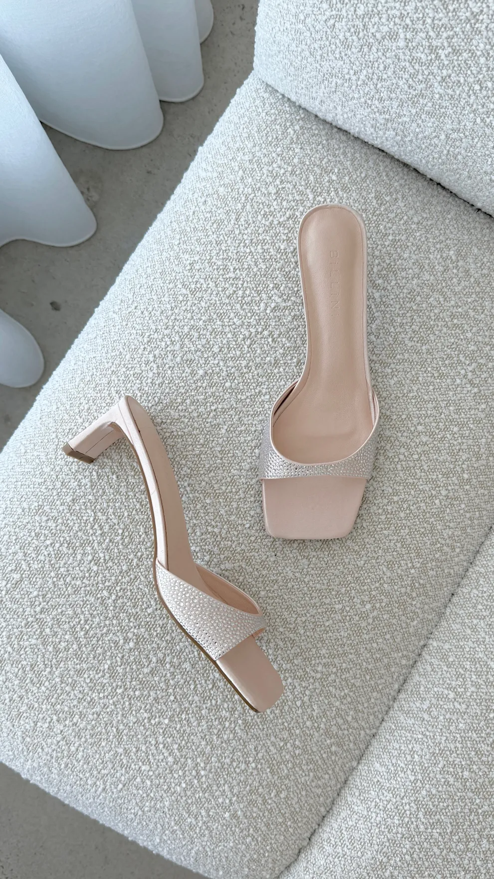 Yiri Heels - Champagne Satin Diamante