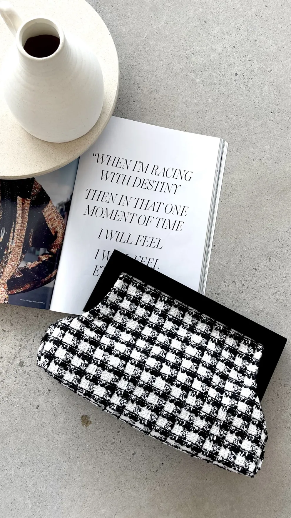 Zoey Boucle Timber Frame Clutch - Black/White