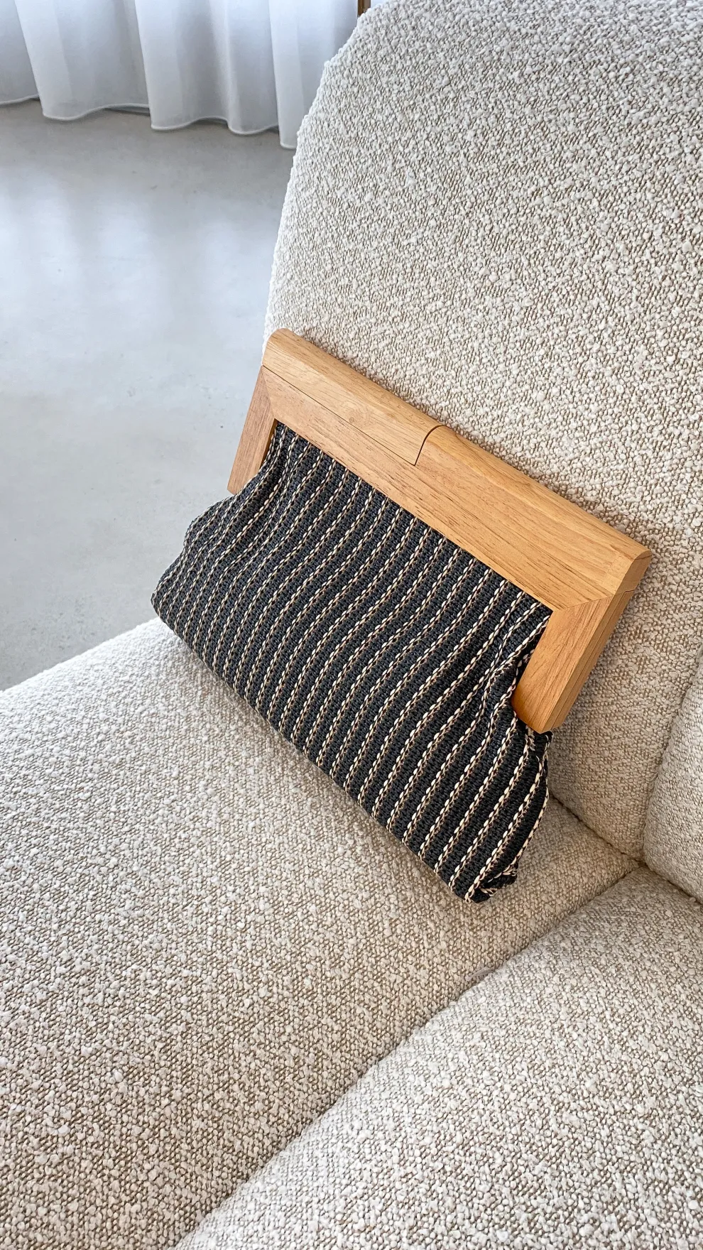Zoey Thin Stripe Timber Frame Clutch - Black